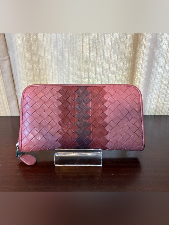 Bottega Veneta Handbags - Bottega Veneta Pink and Burgundy Intrecciato Zip Wallet